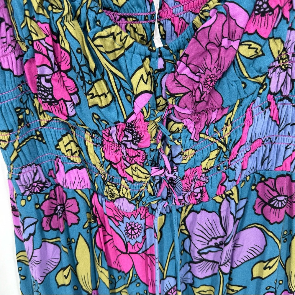 FREE PEOPLE Rolling Hills Jumpsuit Bluebell Combo Smocked Chest Size Small NWT - Picture 7 of 8